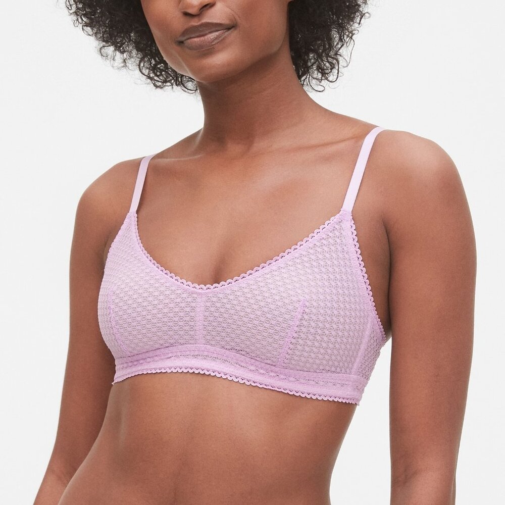 Gap Geo Lace Bralette - Bra Navy Lilac Purple Sz Medium Unpadded Mesh Retro